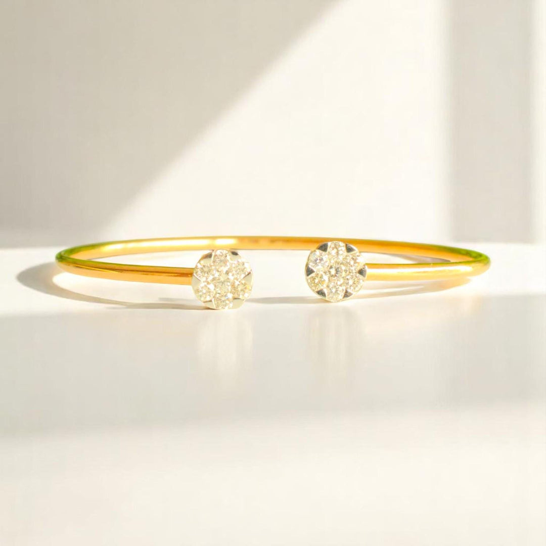 Flower Diamond Bracelet, 18kt Solid Gold, Natural Diamonds, Illusion Open Cuff Bracelet, Minimalist Statement Cuff, Ready To Ship