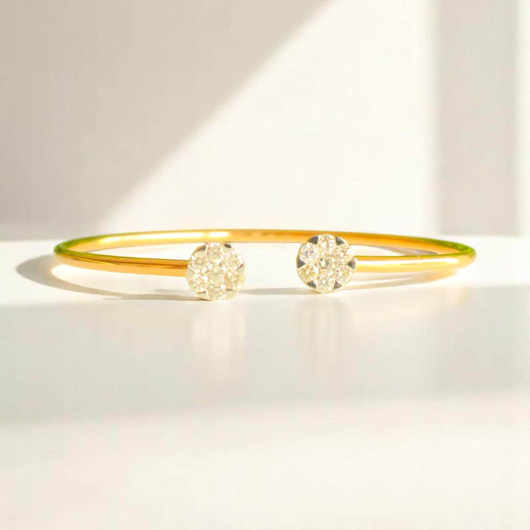 Flower Diamond Bracelet, 18kt Solid Gold, Natural Diamonds, Illusion Open Cuff Bracelet, Minimalist Statement Cuff, Ready To Ship