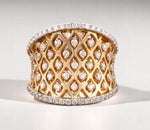 Load image into Gallery viewer, Diamond Cocktail Ring, 14K Solid Gold, Natural Diamonds, Concave Corset Ring, Broad Band with Matt Effect, Mesh Band Ring, Gift For Her
