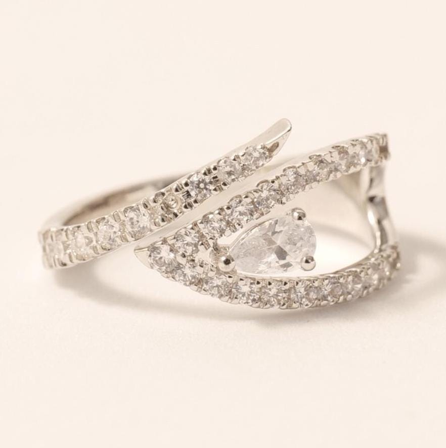 Leaf Pear Diamond Wrap Ring, 14k Solid Gold, Statement Open Band Ring, Natural Diamonds, Everyday Jewelry, Bypass Band Ring, Gift For Her
