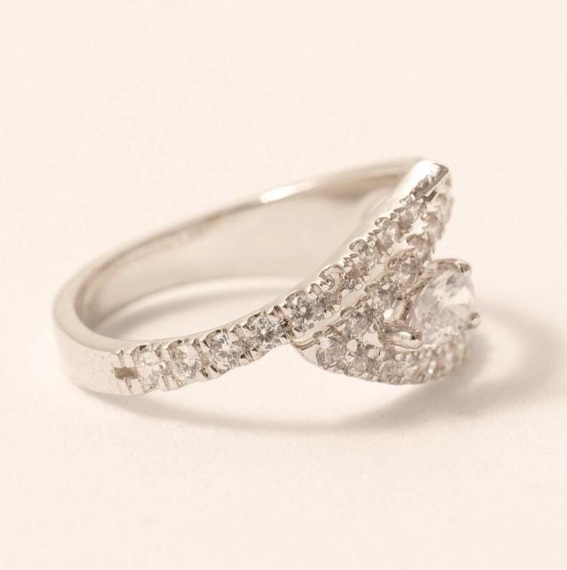 Leaf Pear Diamond Wrap Ring, 14k Solid Gold, Statement Open Band Ring, Natural Diamonds, Everyday Jewelry, Bypass Band Ring, Gift For Her