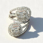 Load image into Gallery viewer, Swirl Diamond Bypass Ring, 14k Solid Gold, Natural Diamonds, Halo Set Cocktail Ring, Illusion Ring, Full Finger Statement Ring, Gift for Her
