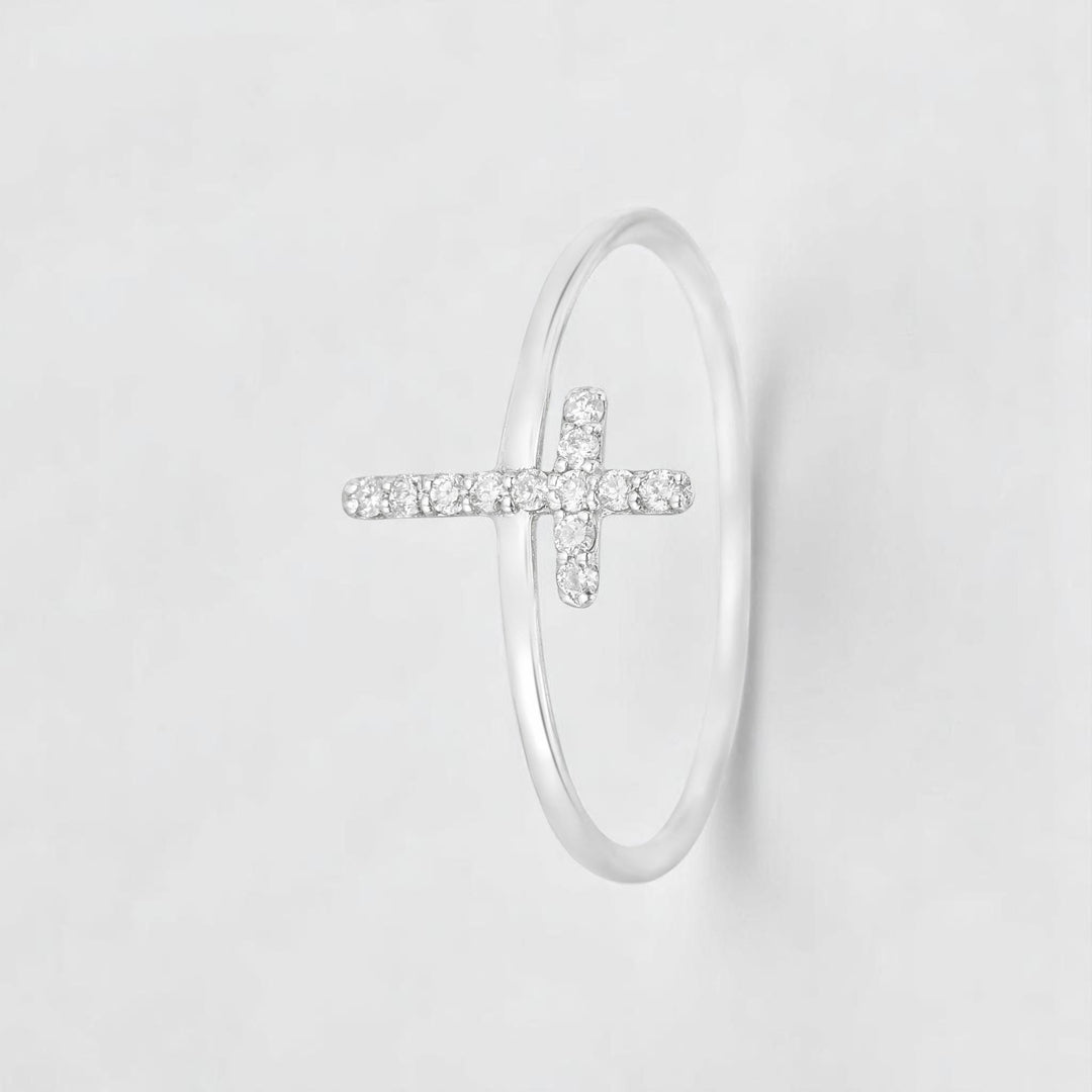 Cross Diamond Ring, 14k Solid Gold, Natural Diamonds, Minimalist Religious Ring, Handmade Dainty Cross Band, Ready To Ship