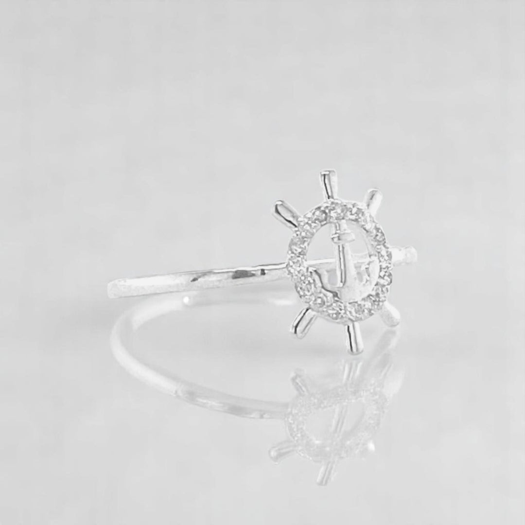 Anchor Wheel Diamond Ring, 14k Solid Gold, Natural Diamonds, Everyday Stackable Jewelry, Ready To Ship, Women&#39;s Day Gift
