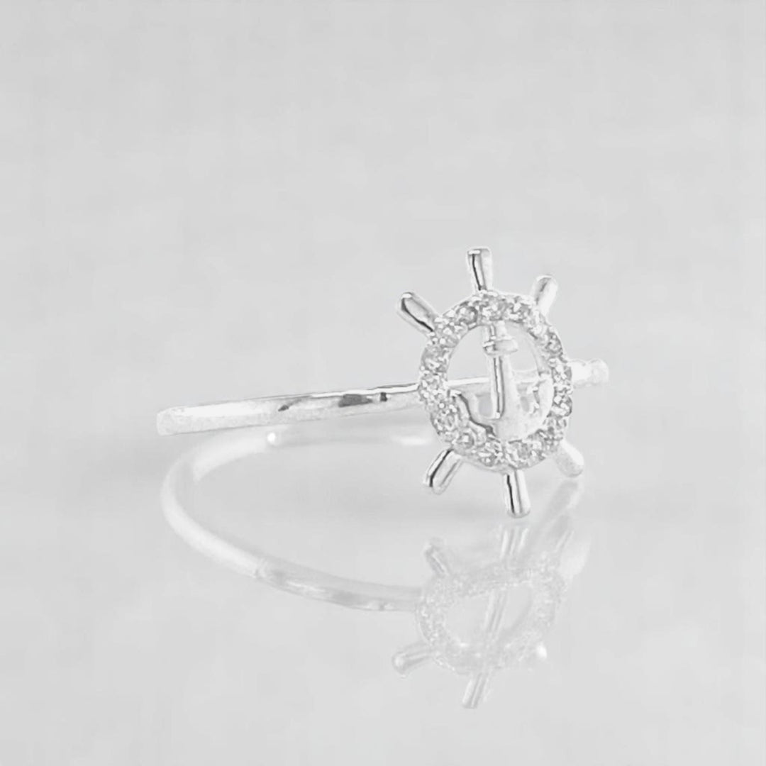 Anchor Wheel Diamond Ring, 14k Solid Gold, Natural Diamonds, Everyday Stackable Jewelry, Ready To Ship, Women&#39;s Day Gift