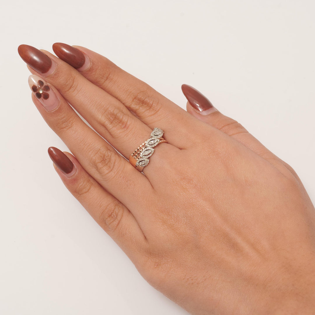 Marquise Leaf Band Ring, 14k Solid Gold, Natural Diamonds, Halo Stacking Ring, Beaded Band Ring, Statement Cocktail Band, Gift For Her