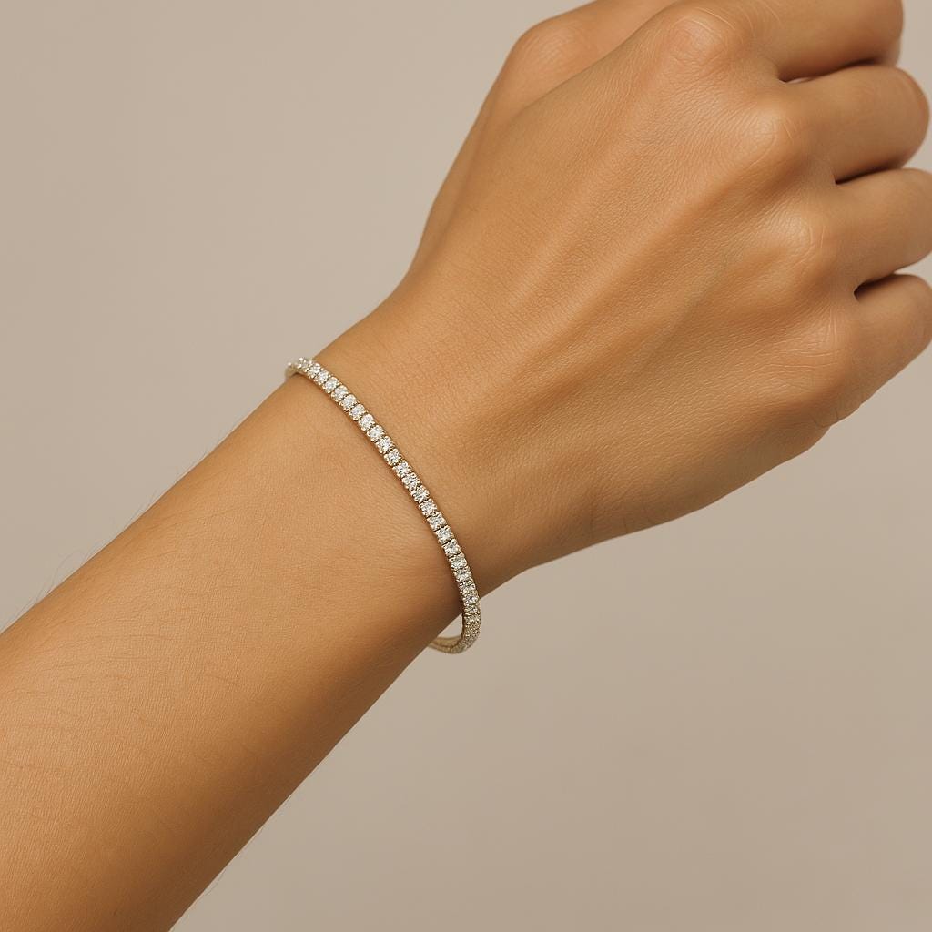 Single Row Diamond Bracelet, 14k Solid Gold, Natural Diamond, Sleek Everyday Jewelry, Flexible Stacking Bangle, Minimalist Eternity Bracelet