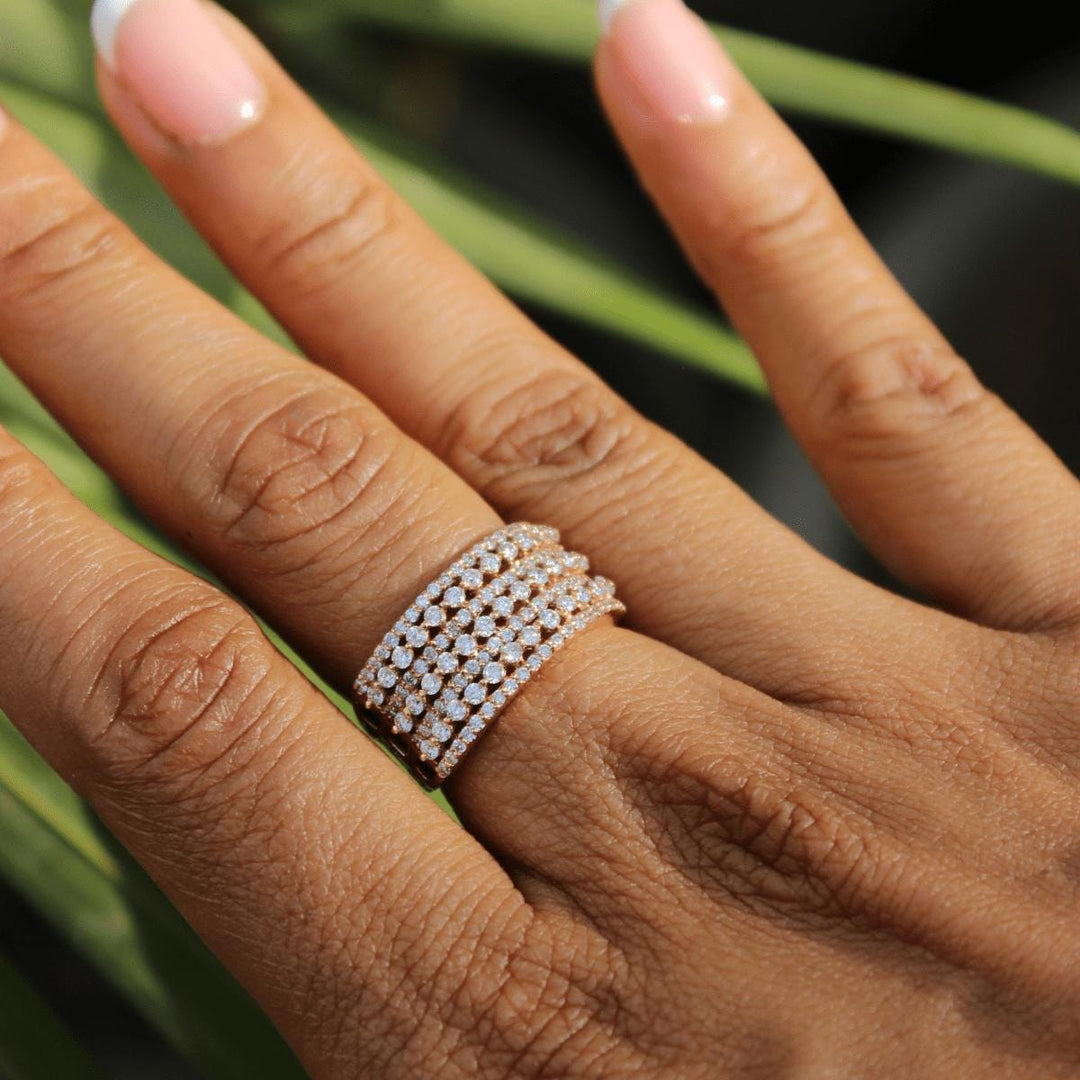 Eternity Diamond Ring, 14k Solid Gold, Wide Wedding Band, Pave Setting Broad Ring, Natural Diamonds, Cocktail Statement Band, Gift For Her