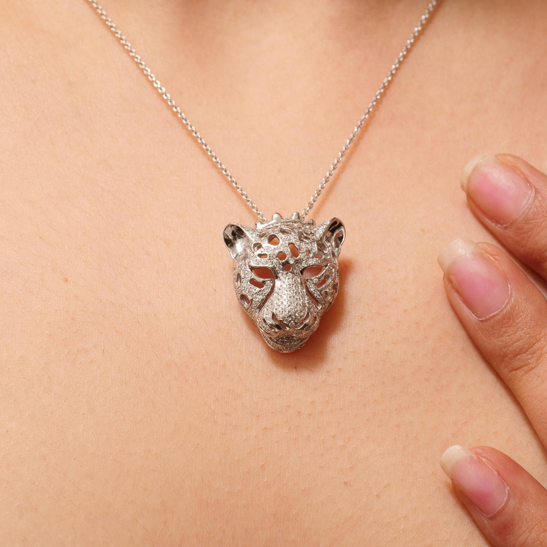 Panther Head Natural  Diamond Pendan: 14k Solid Gold Hip Hop Animal Necklace, Certified Jewelry