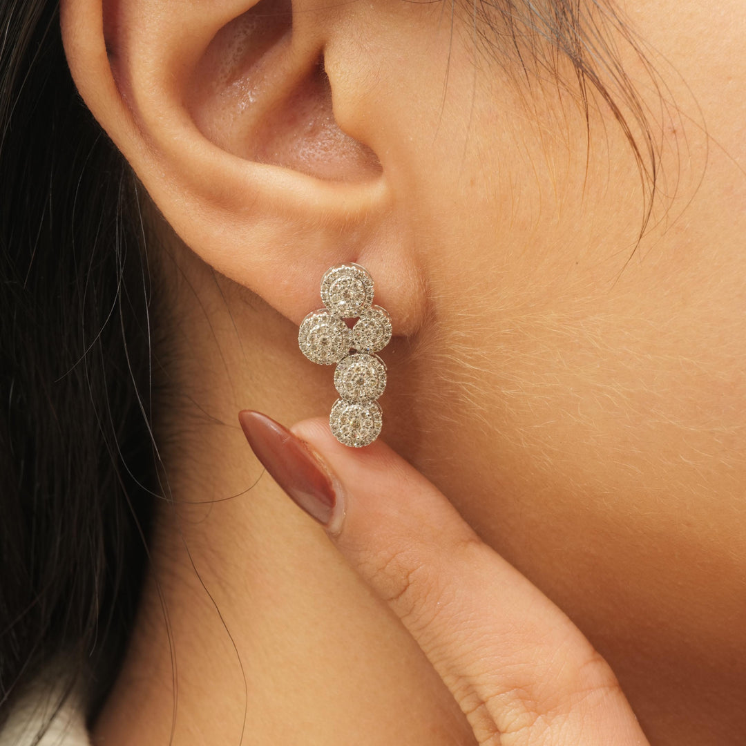 Cluster Natural Diamonds Round Drop Studs: 14k Solid Gold Minimalist Statement Earrings, IGI Certified, Ready To Ship
