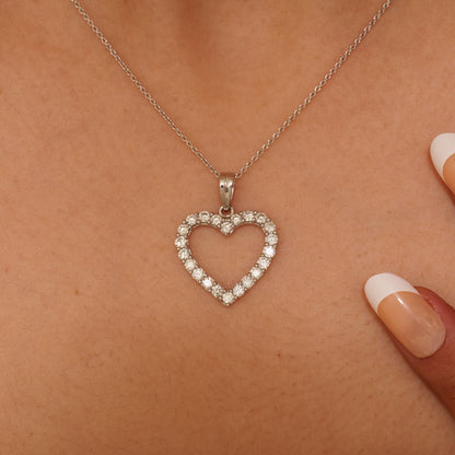 Open Heart Natural Diamond Pendant: 14k Solid Gold Love Layering Chain Necklace, Certified Jewelry