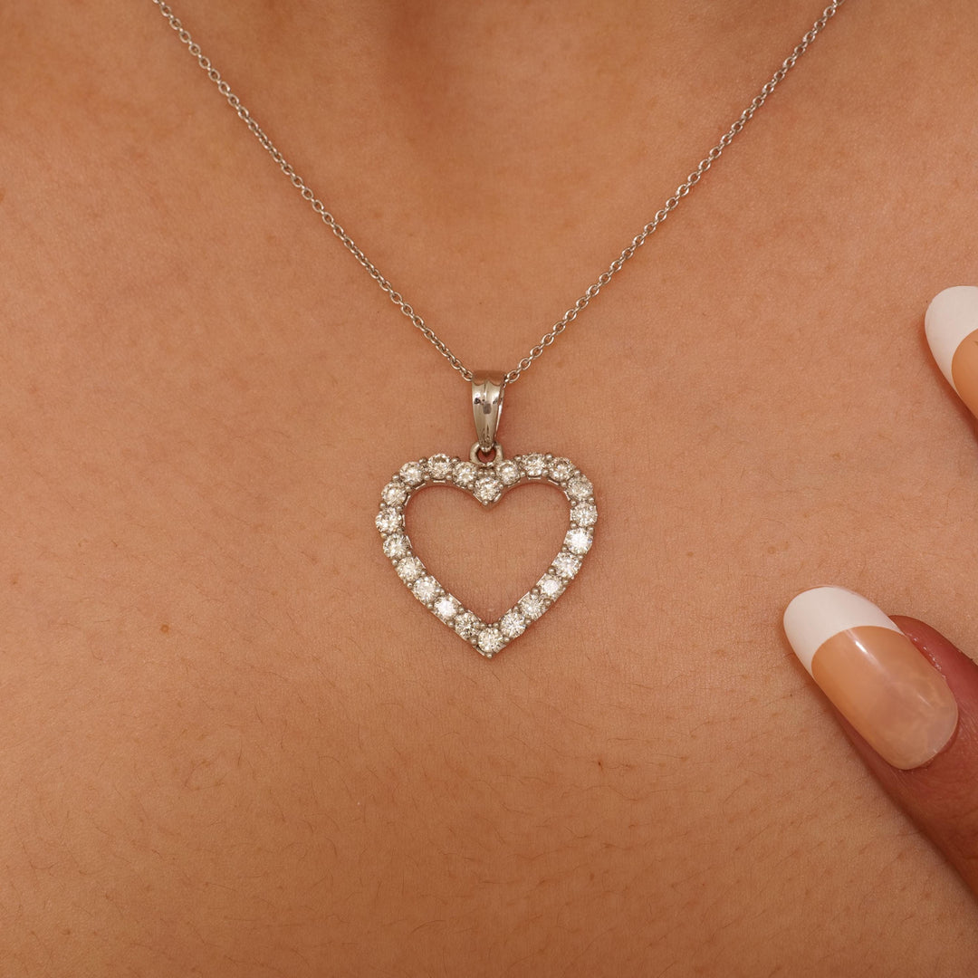 Open Heart Natural Diamond Pendant: 14k Solid Gold Love Layering Chain Necklace, Certified Jewelry
