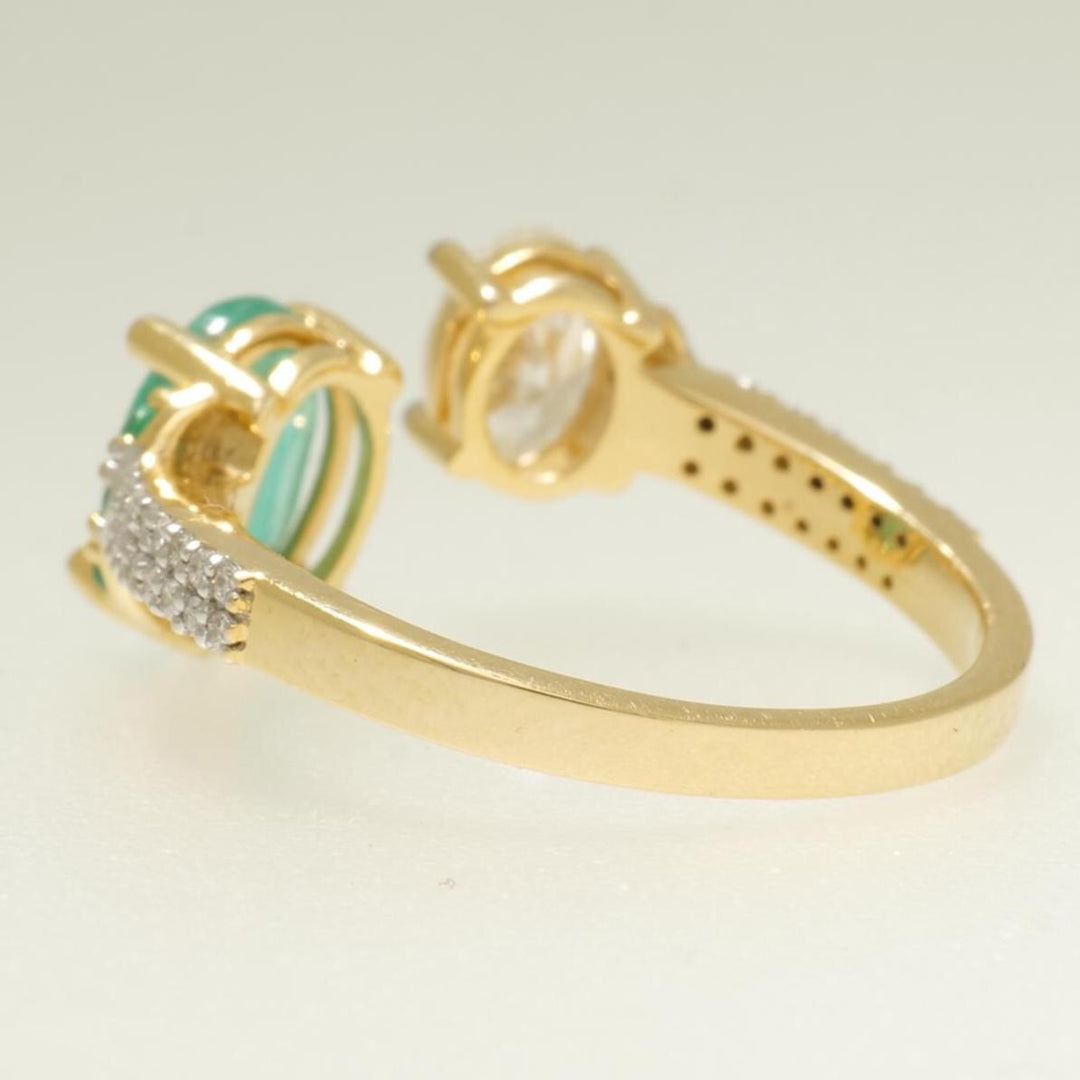 Oval Emerald Diamond Ring, 14k Solid Gold, Natural Diamond, Two Tone Statement Jewelry, Open Cuff Band, Cocktail Gemstone Ring