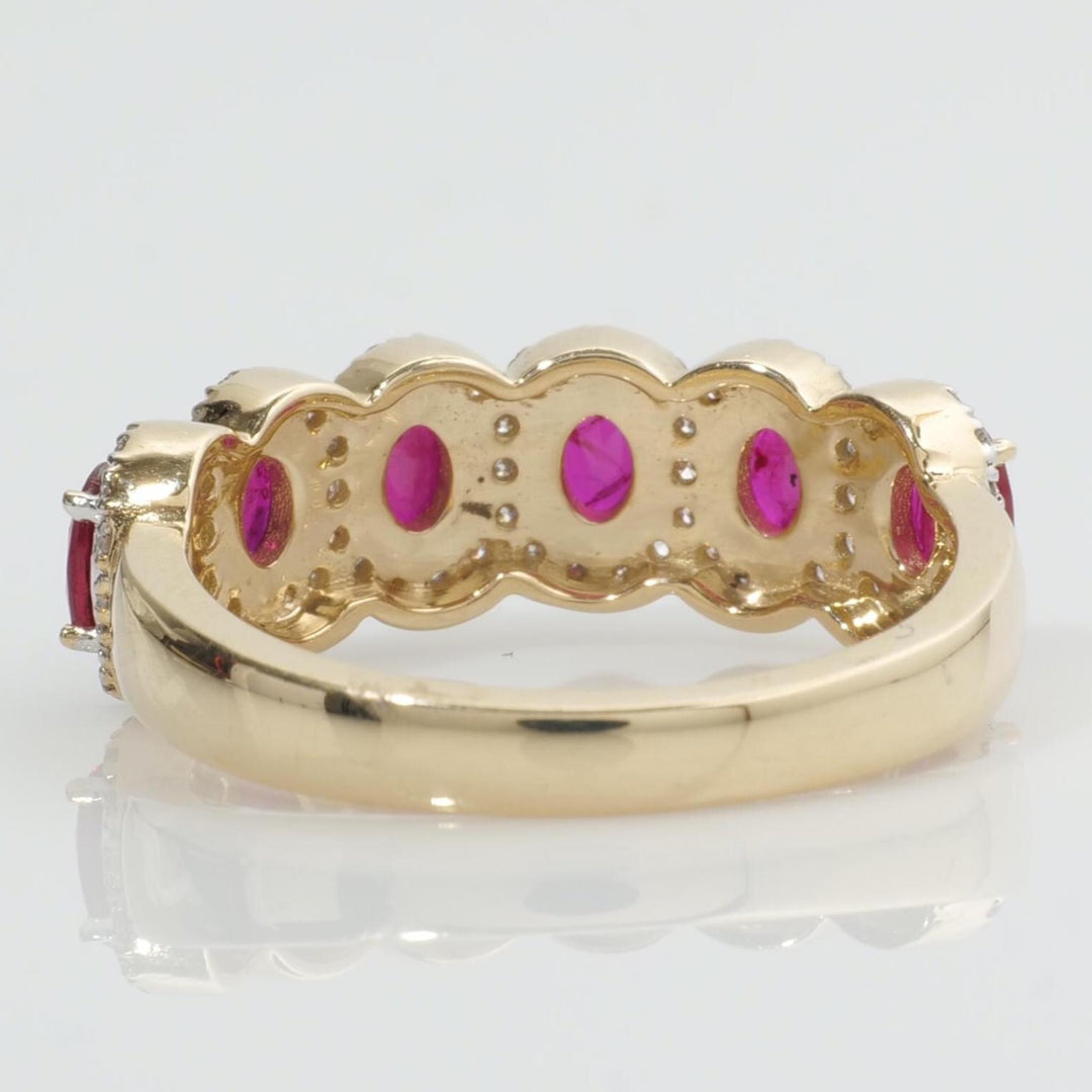 Oval Ruby Halo Diamond Ring, 14k Solid Gold, Natural Diamond, Half Eternity Band, Gemstone Cocktail Ring, Two Tone Wedding Statement Ring