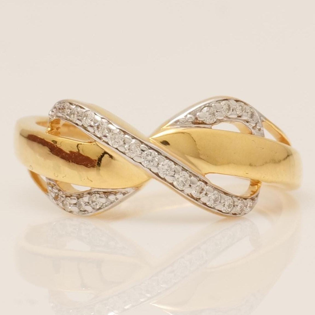 Infinity Diamond Crossover Ring, 14k Solid Gold, Natural Diamond, Promise Love Ring, Everyday Ring, Two Tone Jewelry, Minimalistic Ring