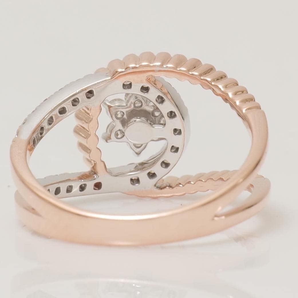 Floral Gold Diamond Ring, 14k Solid Gold, Natural Diamonds, Split Band Open Ring, Dual Tone Ring, Gift for Her