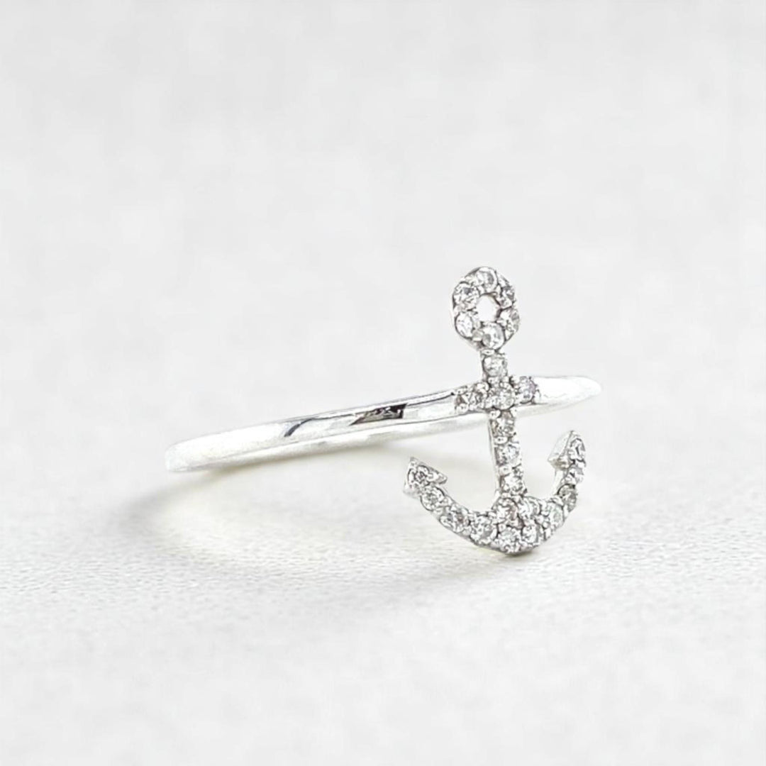 Anchor Diamond Ring, 14k Solid Gold, Natural Diamonds, Everyday Stackable Jewelry, Ready To Ship, Women's Day Gift