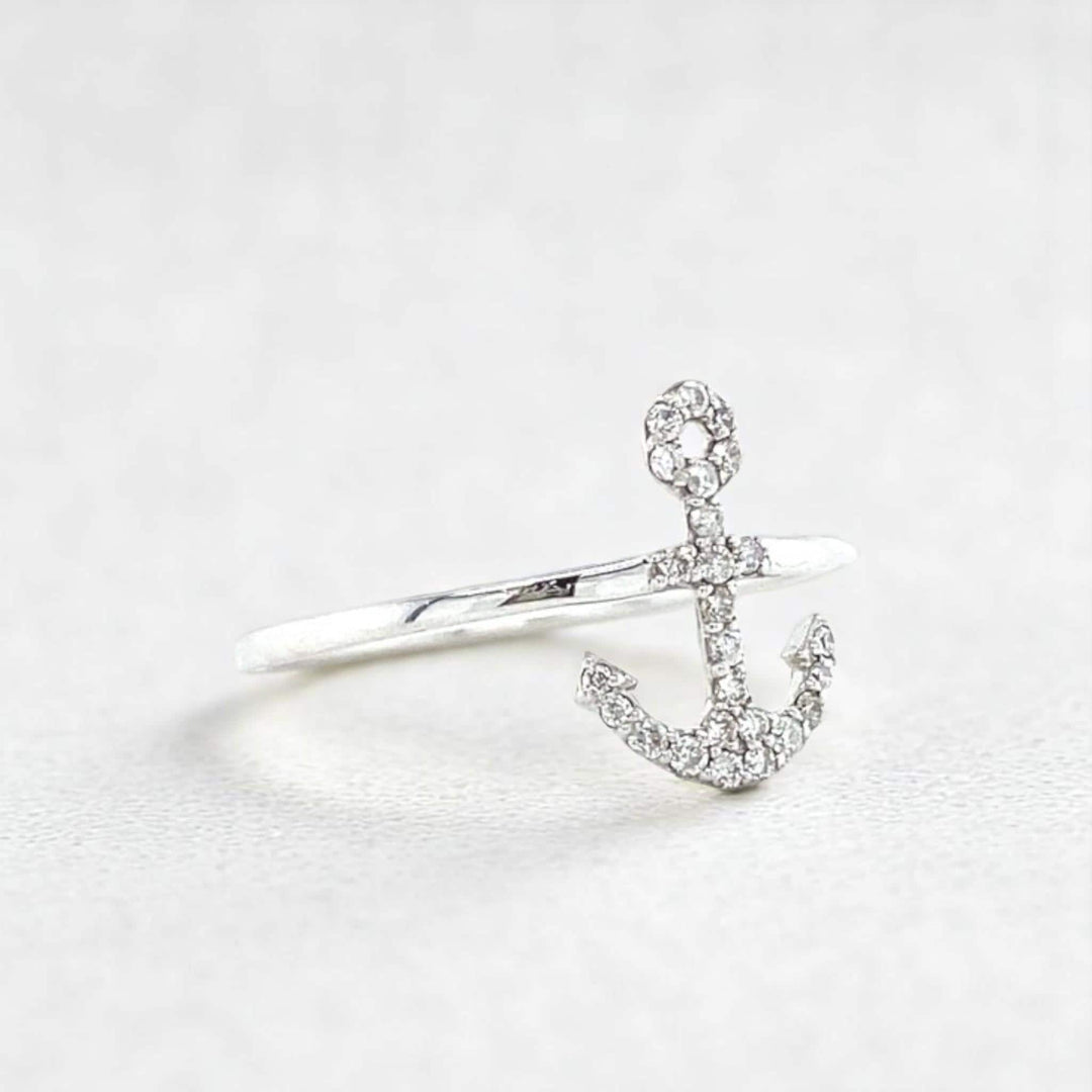 Anchor Diamond Ring, 14k Solid Gold, Natural Diamonds, Everyday Stackable Jewelry, Ready To Ship, Women&#39;s Day Gift