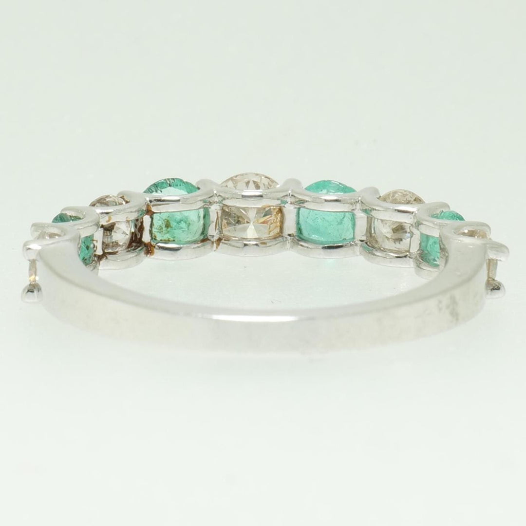 Emerald Half Eternity Diamond Band Ring, 14k Solid Gold, Natural Diamond, Gemstone Stacking Ring, Everyday Minimalist Jewelry, Gift for Her