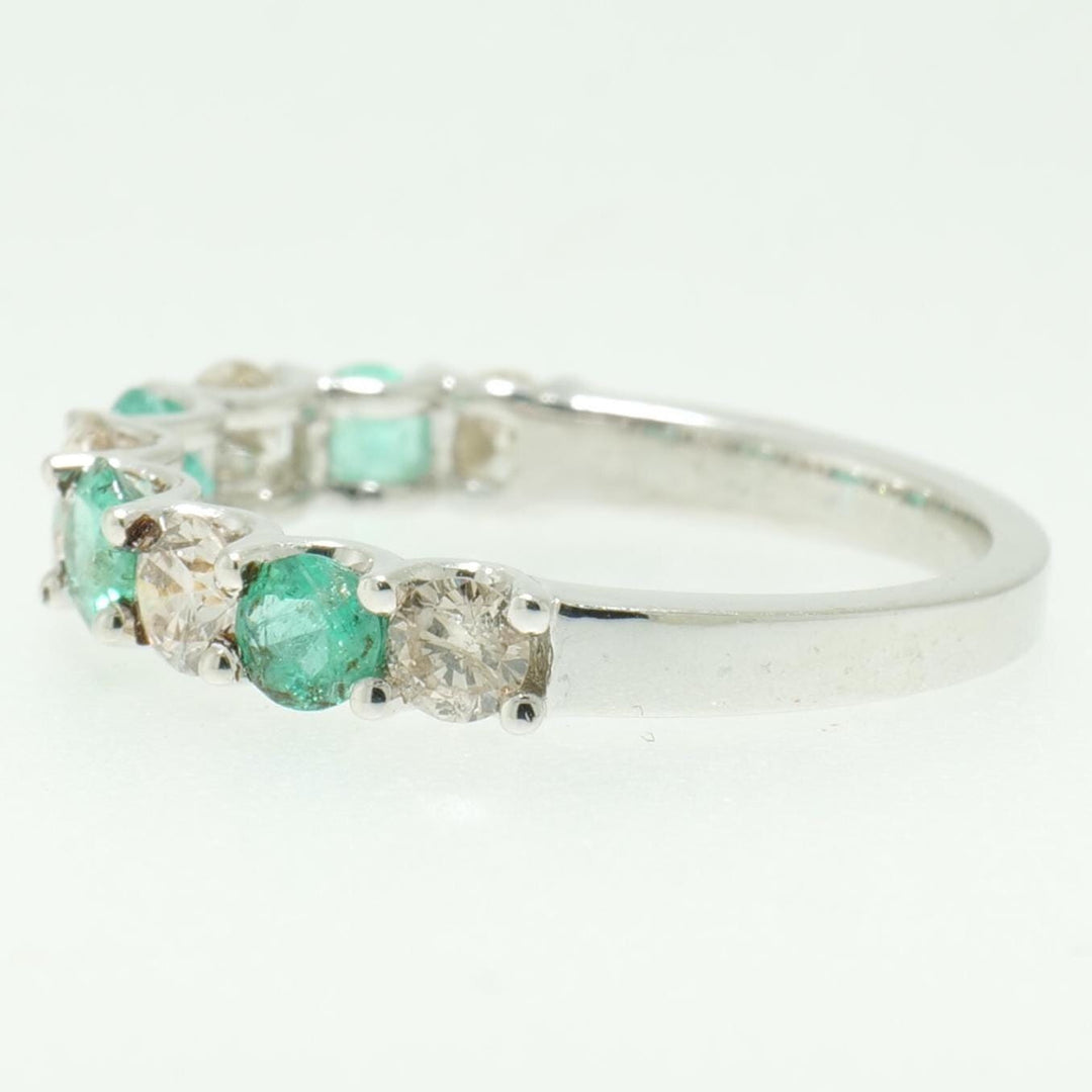 Emerald Half Eternity Diamond Band Ring, 14k Solid Gold, Natural Diamond, Gemstone Stacking Ring, Everyday Minimalist Jewelry, Gift for Her