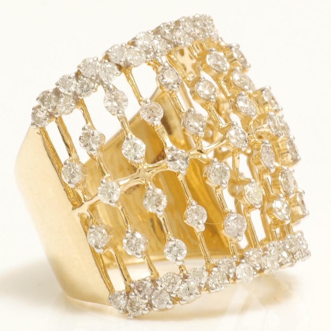 Lattice Openwork Natural Diamond Ring: 14k Solid Gold Cage Cocktail Ring, Certified Jewellery