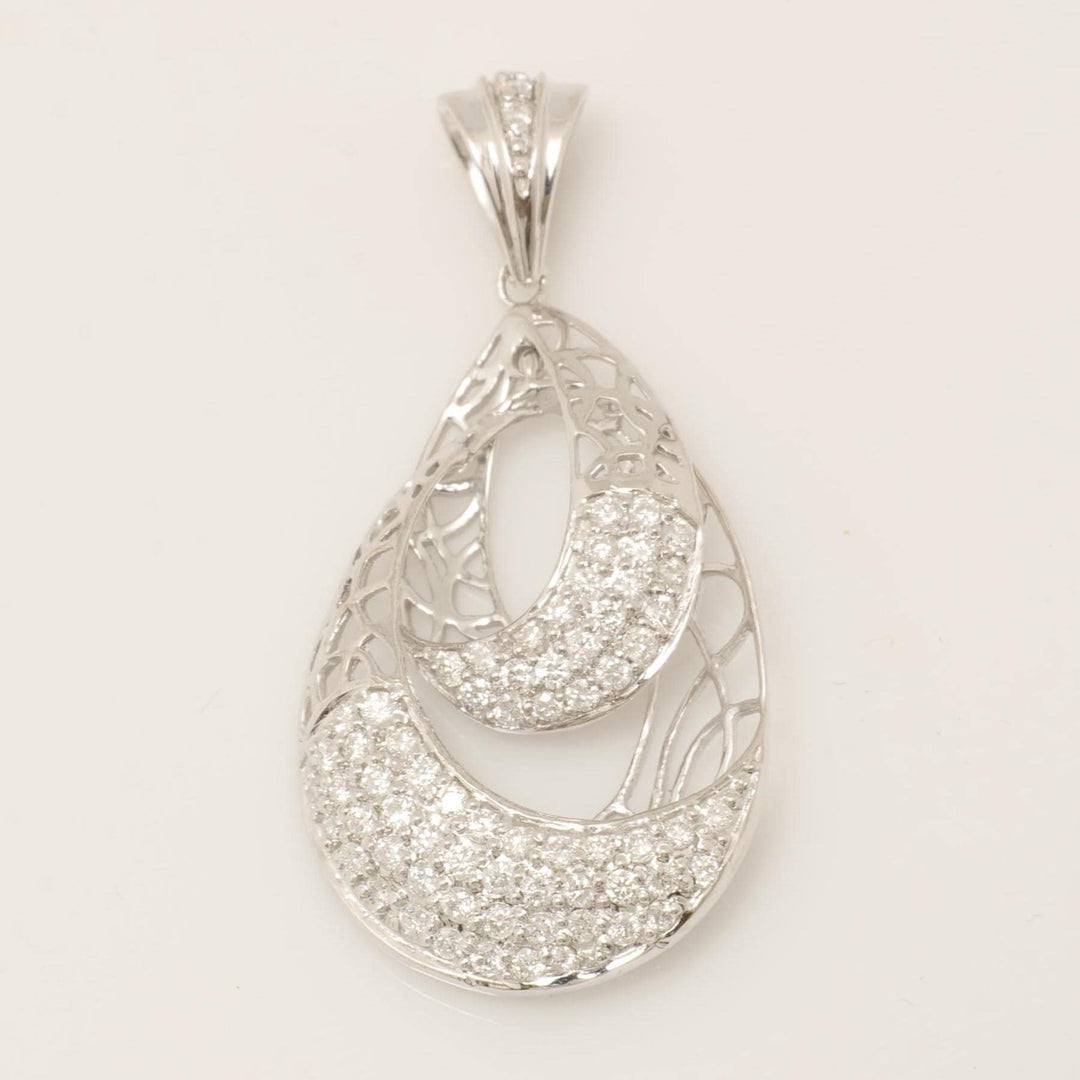 Teardrop Diamond Pendant Necklace, 14k Solid Gold, Natural Diamond, Pave Statement Jewelry, Filigree Necklace, Cocktail Pendant