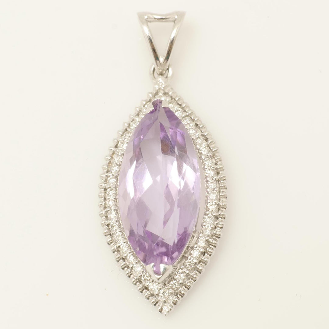 Marquise Amethyst Diamond Pendant, 14k Solid Gold, Natural Diamond, Halo Set Layering Necklace, Statement Gemstone Pendant, Gift for Her