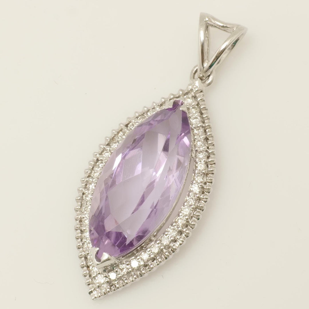 Marquise Amethyst Diamond Pendant, 14k Solid Gold, Natural Diamond, Halo Set Layering Necklace, Statement Gemstone Pendant, Gift for Her