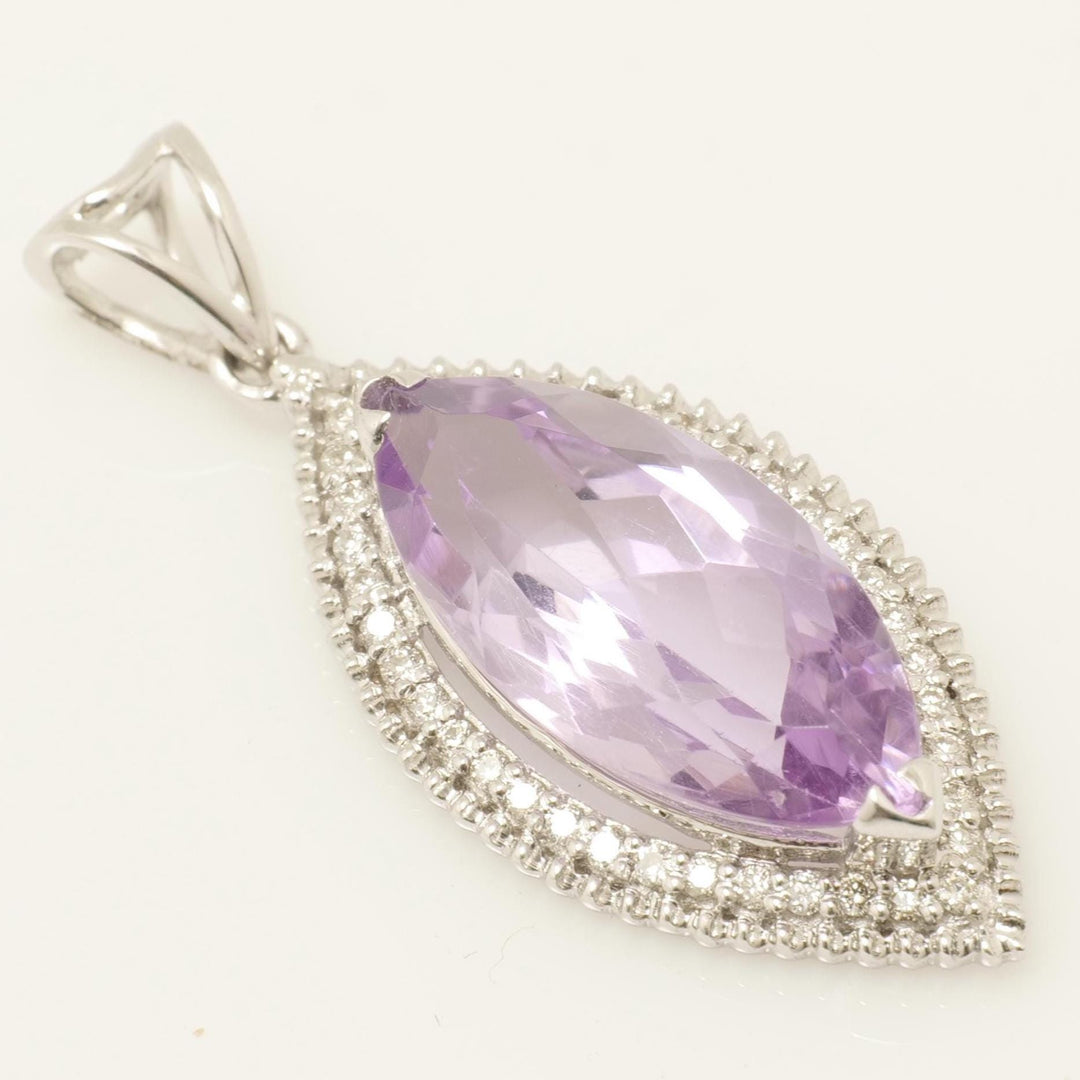 Marquise Amethyst Diamond Pendant, 14k Solid Gold, Natural Diamond, Halo Set Layering Necklace, Statement Gemstone Pendant, Gift for Her
