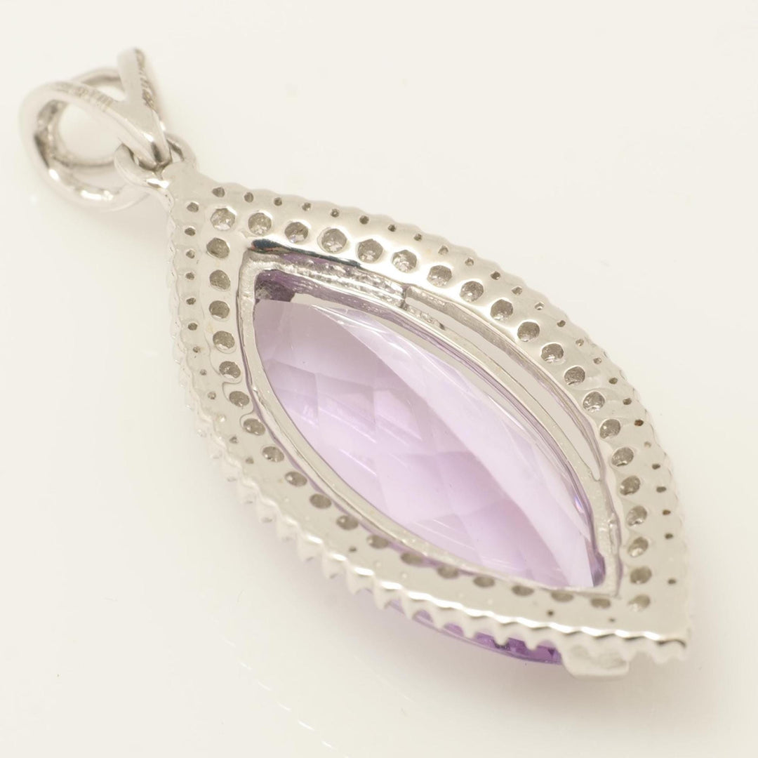 Marquise Amethyst Diamond Pendant, 14k Solid Gold, Natural Diamond, Halo Set Layering Necklace, Statement Gemstone Pendant, Gift for Her