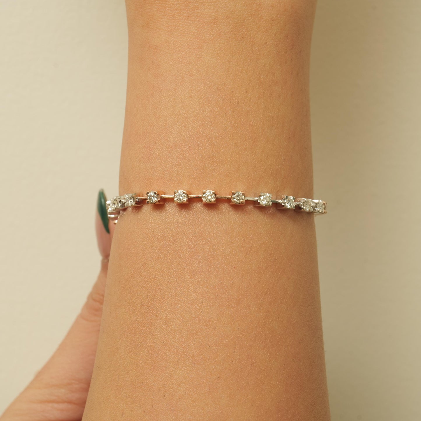 Two Tone Natural Diamond Tennis Bracelet: 14K Solid Gold Stacking Bracelet, IGI Certified, Ready To Ship,