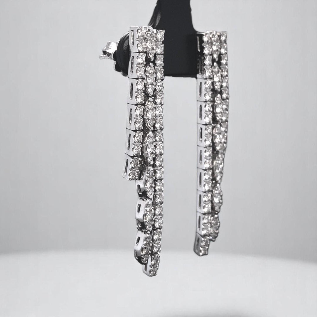 Waterfall Diamond Earrings In 14kt Solid Gold, Asymmetric Triple line Earrings, Natural Diamonds, Ready To Ship, Women&#39;s Day Gift