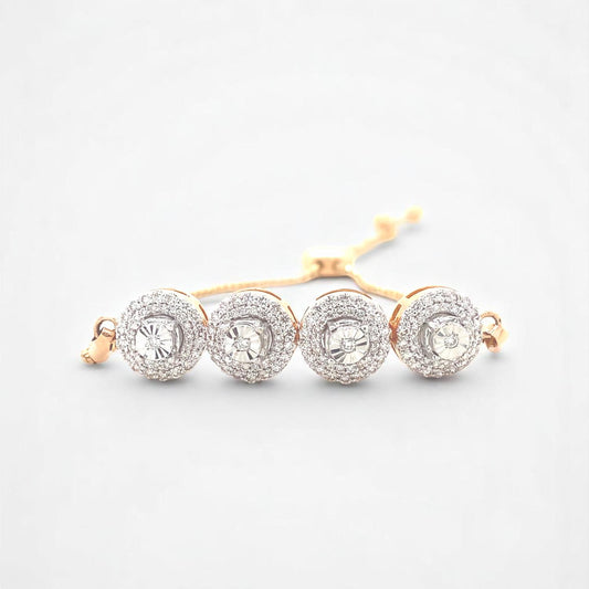 Diamond Circles Bolo Bracelet with Illusion setting in 14k Solid Gold, Natural Diamonds, Ready To Ship, Women's Day Gift