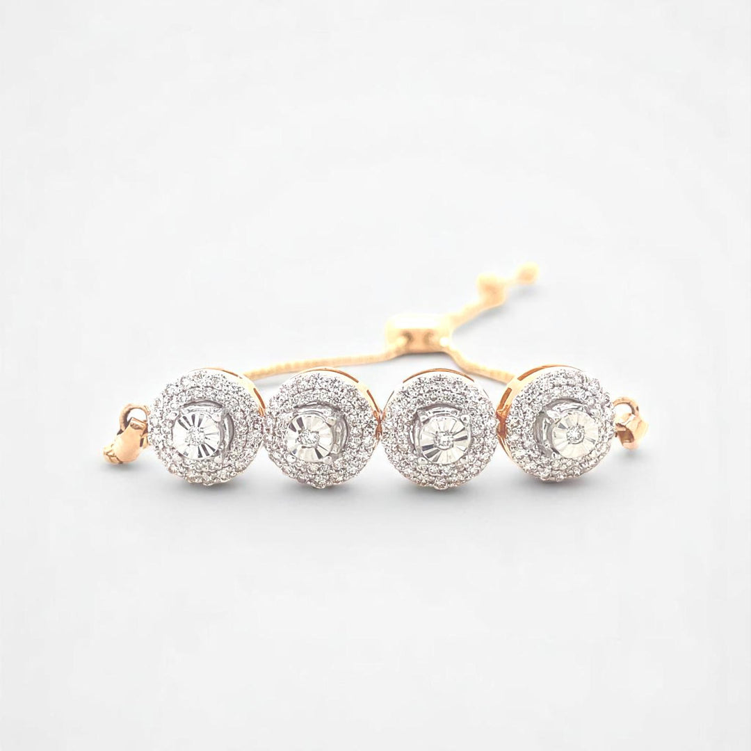 Diamond Circles Bolo Bracelet with Illusion setting in 14k Solid Gold, Natural Diamonds, Ready To Ship, Women&#39;s Day Gift