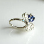 Load image into Gallery viewer, Blue Sapphire Butterfly Diamond Ring, 14K Solid Gold, Natural Diamonds, Insect Jewelry, Gemstone Cocktail Ring, Ready To Ship
