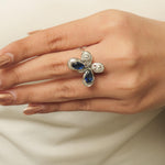 Load image into Gallery viewer, Blue Sapphire Butterfly Diamond Ring, 14K Solid Gold, Natural Diamonds, Insect Jewelry, Gemstone Cocktail Ring, Ready To Ship
