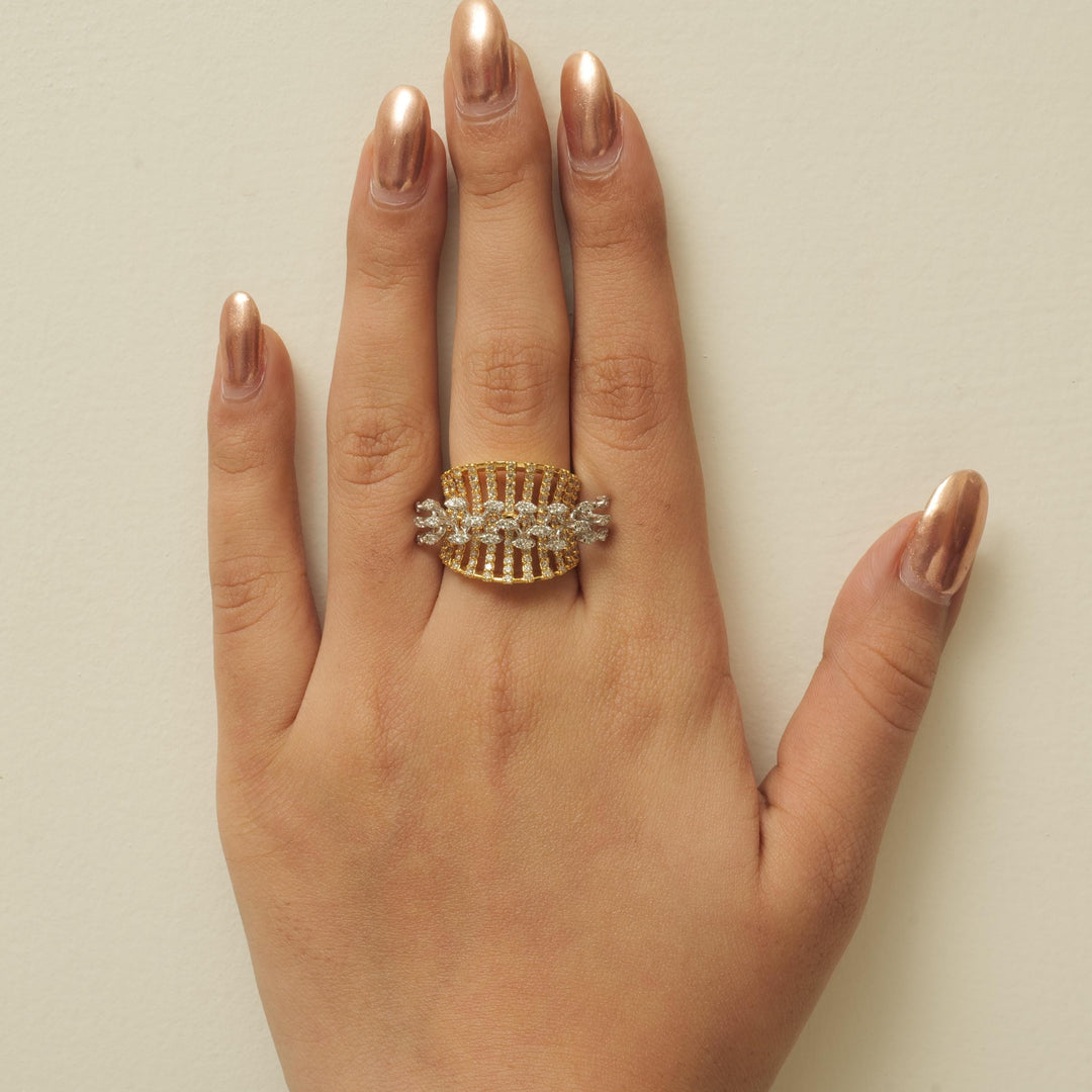 Marquise Diamond Ring, 14k Solid Gold, Natural Diamonds, Wide Band Cocktail Ring, Dual Tone Cluster Ring, Statement Jewelry, Gift For Her