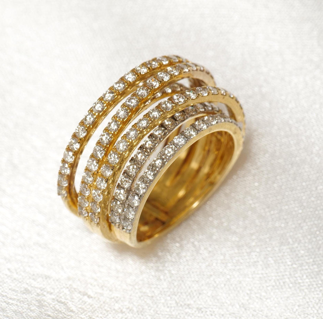 Wide Band Spiral Diamond Ring, 14K Solid Gold, Natural Diamonds, Multiple Rows Cocktail Band, Statement Ring, Ready To Ship, IGI Certified