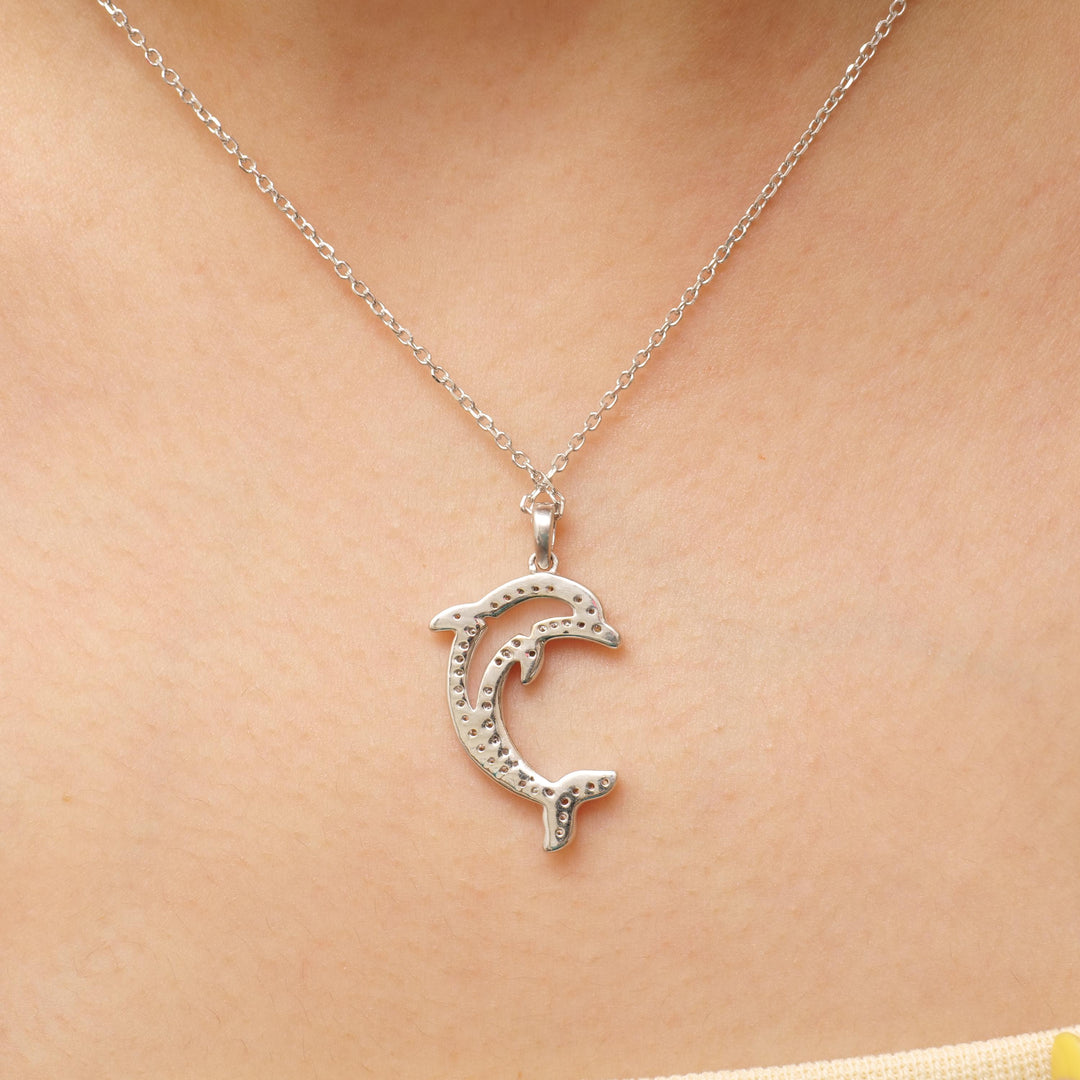 Dolphin Diamond Pendant, 14k Solid Gold, Natural Diamonds, Ocean Layering Necklace, Animal Statement Jewelry, Gift for Her