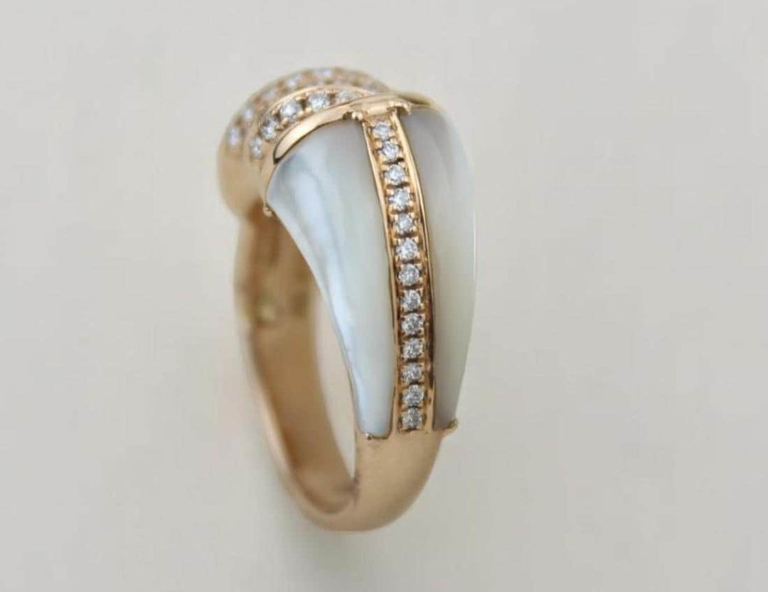 Mother of Pearl Diamond Ring, 14k Solid Gold, Natural Diamonds, Shell Shaped Ring, Swirl Diamond Ring, Statement Cocktail Ring, Gift For Her