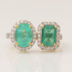 Load image into Gallery viewer, Emerald Gemstone Halo Diamond Ring, 14k Solid Gold, Natural Diamond, Statement Jewelry, Dual Tone Ring, Cocktail Ring, Gift for Her
