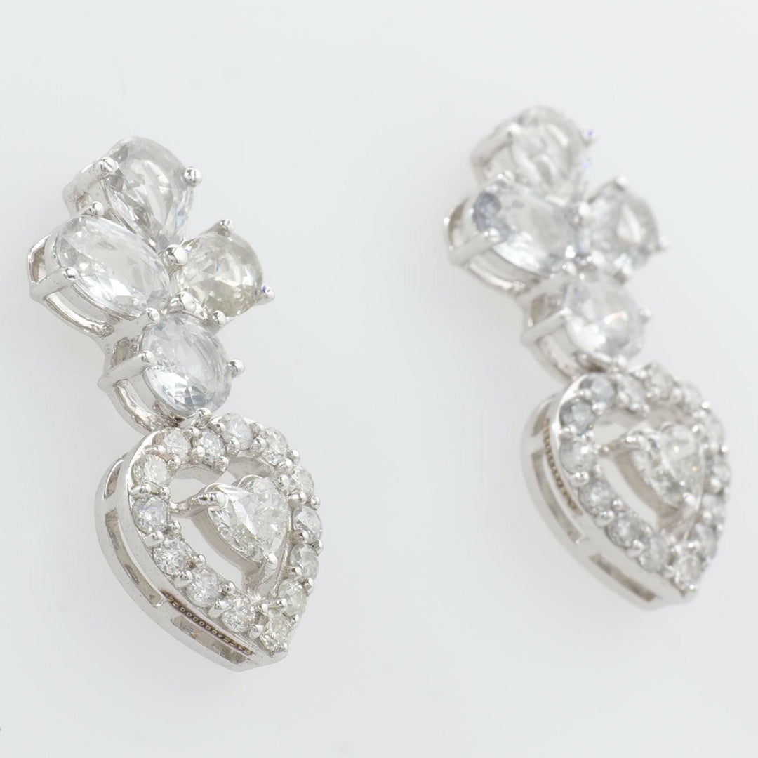 Floral Heart Halo Diamond Studs, 14k Solid Gold, Natural Diamonds, White Sapphire Gemstone Earrings, Statement Jewelry, Bridal Cocktail Stud