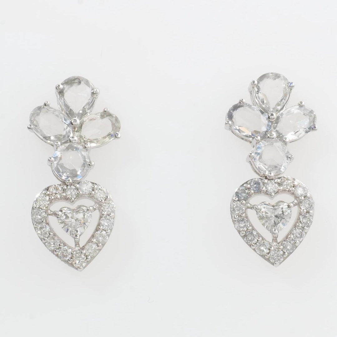 Floral Heart Halo Diamond Studs, 14k Solid Gold, Natural Diamonds, White Sapphire Gemstone Earrings, Statement Jewelry, Bridal Cocktail Stud