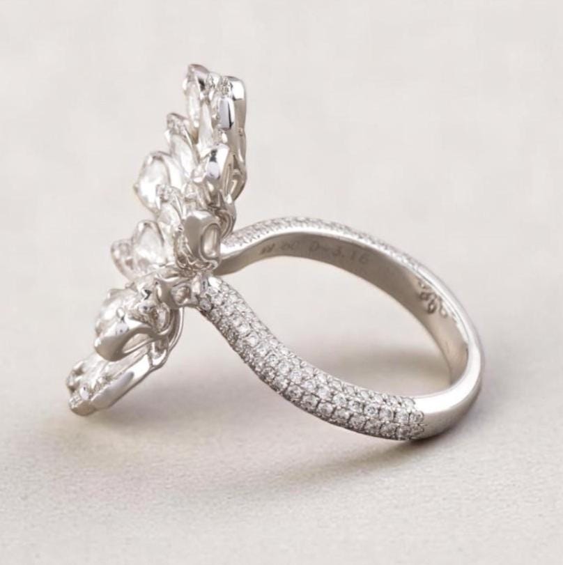 Peacock Feather Diamond Ring, 14k Solid Gold, Rosecut Natural Diamonds, Cocktail Statement Ring, Bold Cluster Ring, Gift For Her