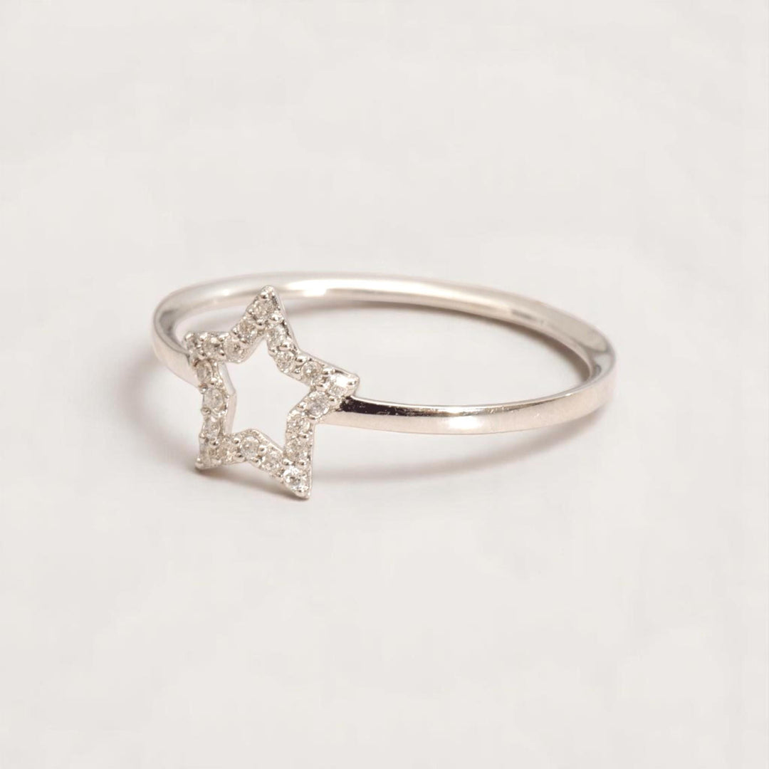 Star Diamond Ring, 14k Solid Gold, Natural Diamonds, Celestial Stackable Ring, Everyday Minimalist Jewelry, Ready To Ship