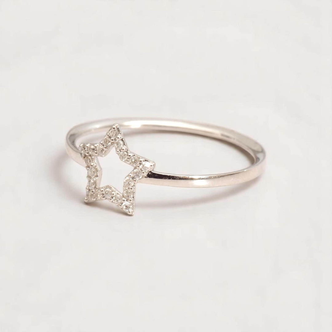 Star Diamond Ring, 14k Solid Gold, Natural Diamonds, Celestial Stackable Ring, Everyday Minimalist Jewelry, Ready To Ship