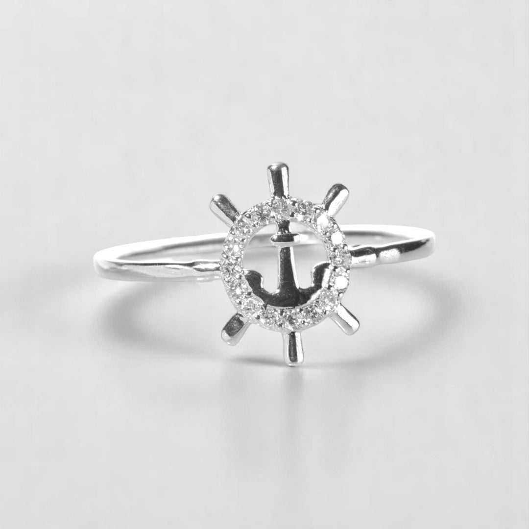 Anchor Wheel Diamond Ring, 14k Solid Gold, Natural Diamonds, Everyday Stackable Jewelry, Ready To Ship, Women&#39;s Day Gift