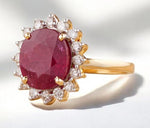 Load image into Gallery viewer, Oval Ruby Diamond Ring, 14k Solid Gold, Natural Diamonds, Cocktail Ring, Gemstone Halo Jewelry, Statement Ring, Gift For Her
