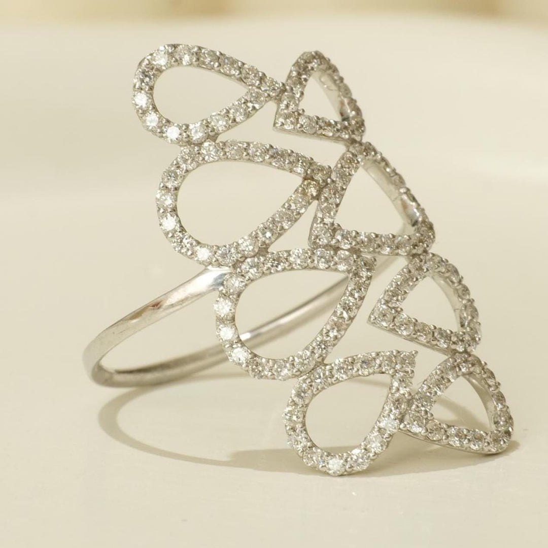 Pear Loop Cascade Diamond Ring, 14k Solid Gold Ring, Cocktail Diamond Ring, Natural Diamond, Statement Ring, Ready To Ship, Women&#39;s Day Gift