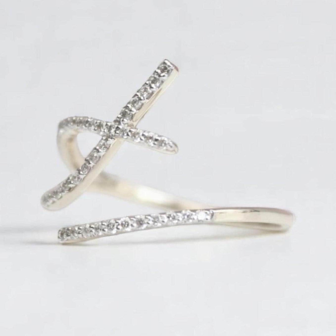 Criss Cross Diamond Ring, 14k Solid Gold, Natural Diamonds, Everyday Jewelry, Minimalist Stacking Ring, Ready To Ship